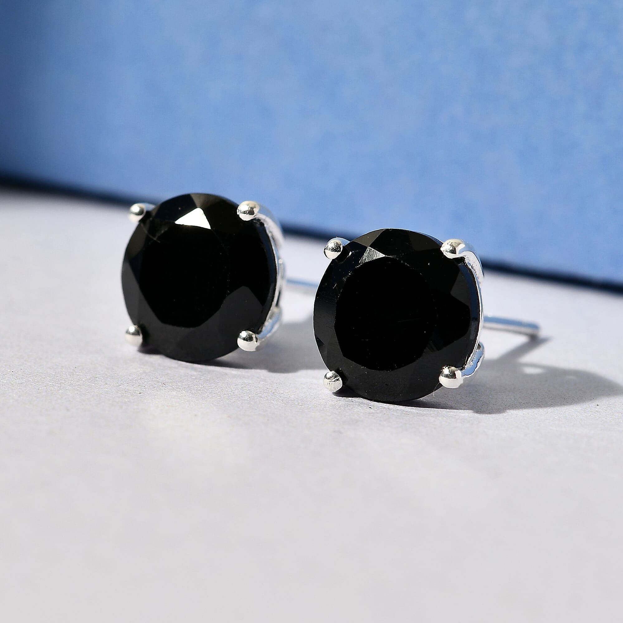 D'Joy Thai Black Spinel 6.25 ctw Stud Earrings in Sterling Silver