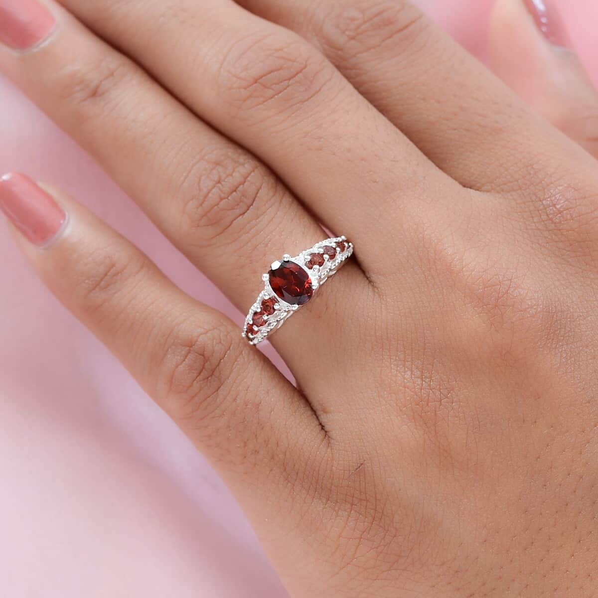 Mozambique Garnet Ring in Sterling Silver|Fashion Statement Rings For Women (Size 5.0) 1.35 ctw image number 1