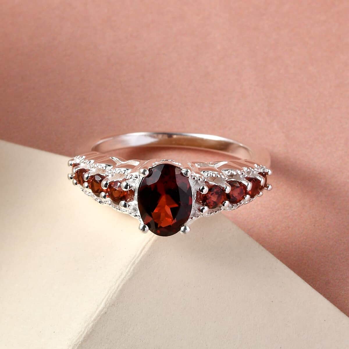 Mozambique Garnet Ring in Sterling Silver|Fashion Statement Rings For Women (Size 5.0) 1.35 ctw image number 4