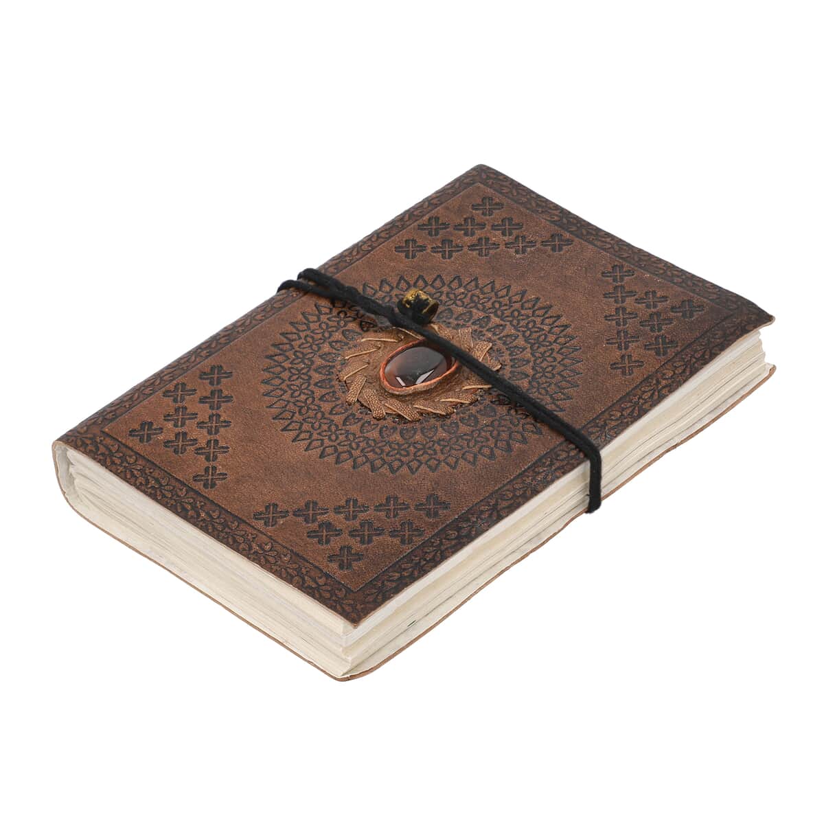 Handcrafted Genuine Leather and Cotton Diary with Carnelian Center Stone (7x5 in) image number 0