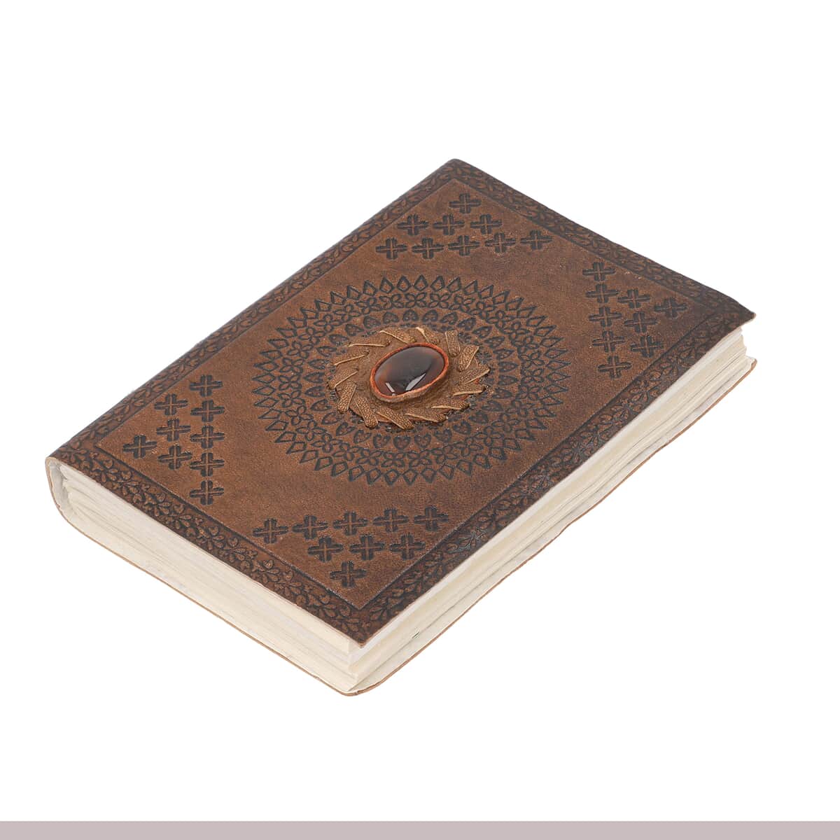 Handcrafted Genuine Leather and Cotton Diary with Carnelian Center Stone (7x5 in) image number 2