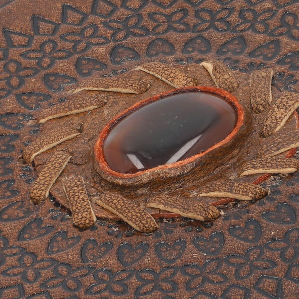 Handcrafted Genuine Leather and Cotton Diary with Carnelian Center Stone (7x5 in) image number 5