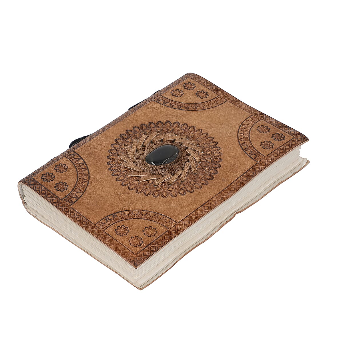 Handcrafted Genuine Leather and Cotton Diary with Black Onyx Center Stone image number 2