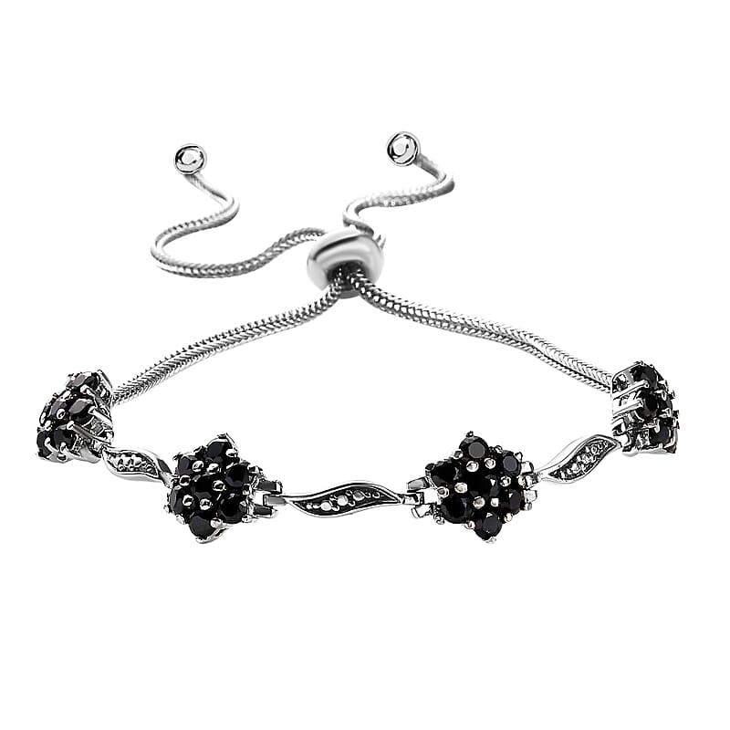 Thai Black Spinel 3.25 ctw Bracelet in Stainless Steel, Adjustable Bolo Bracelet
