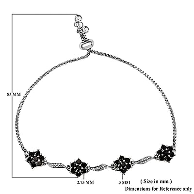 Thai Black Spinel 3.25 ctw Bracelet in Stainless Steel, Adjustable Bolo Bracelet