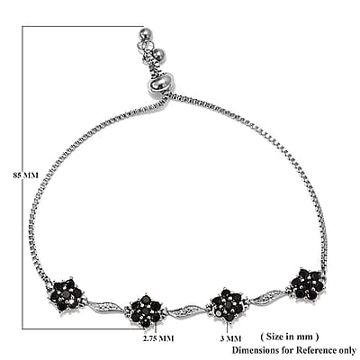 Thai Black Spinel 3.25 ctw Bracelet in Stainless Steel, Adjustable Bolo Bracelet