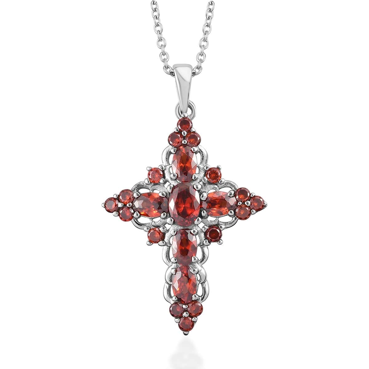 Simulated Red Diamond Necklace in Stainless Steel, Cross Pendant (20 Inches) 6.40 ctw image number 0