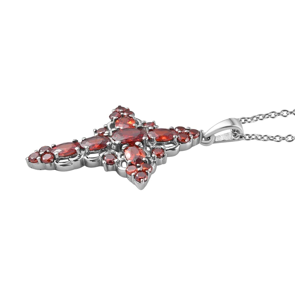 Simulated Red Diamond Necklace in Stainless Steel, Cross Pendant (20 Inches) 6.40 ctw image number 3
