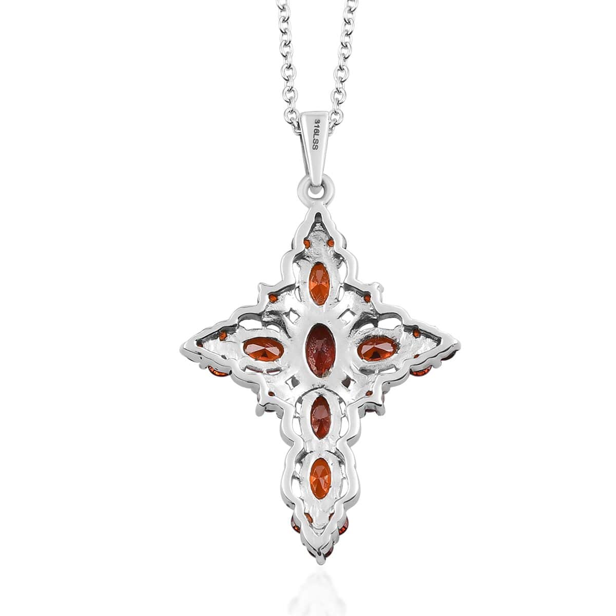 Simulated Red Diamond Necklace in Stainless Steel, Cross Pendant (20 Inches) 6.40 ctw image number 4