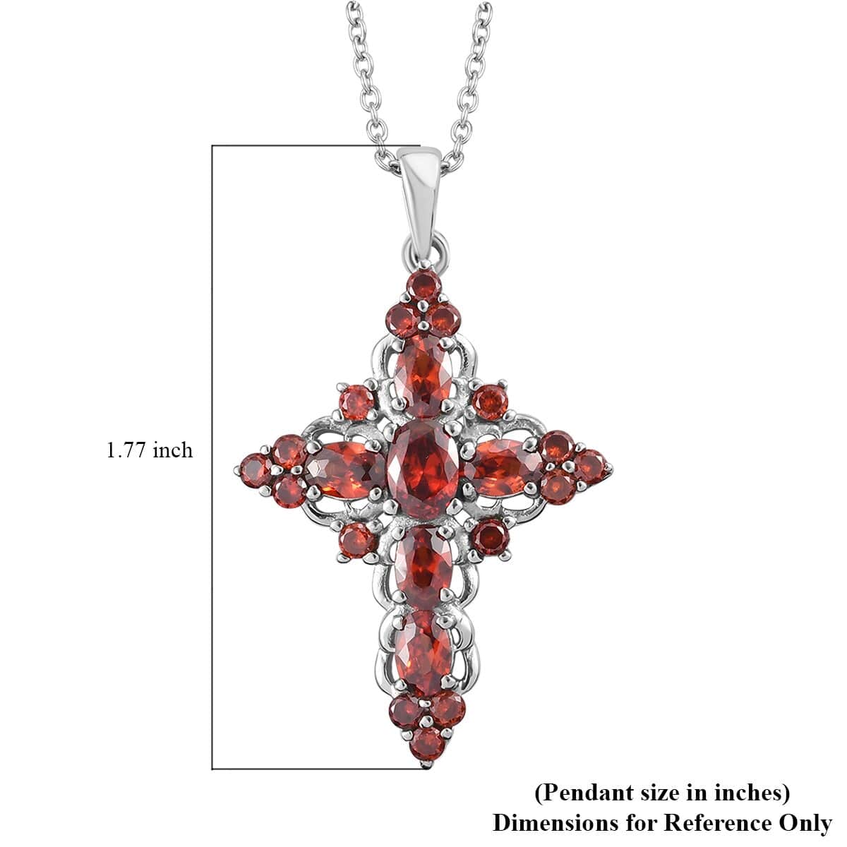 Simulated Red Diamond Necklace in Stainless Steel, Cross Pendant (20 Inches) 6.40 ctw image number 6
