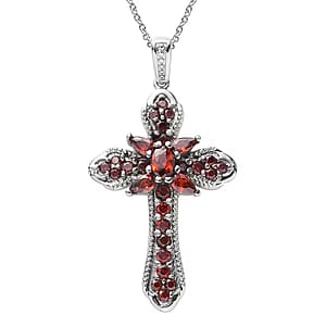 Simulated Red Diamond Cross Pendant Necklace 20 Inches in Stainless Steel