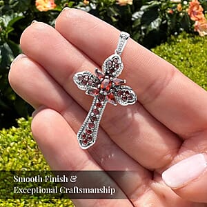 Simulated Red Diamond Cross Pendant Necklace 20 Inches in Stainless Steel
