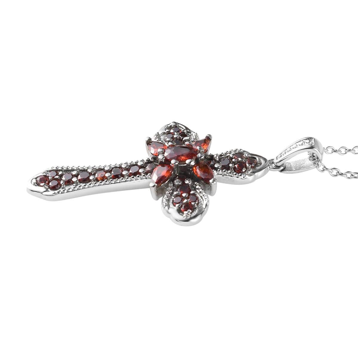Simulated Red Diamond Cross Pendant Necklace 20 Inches in Stainless Steel 4.20 ctw image number 5