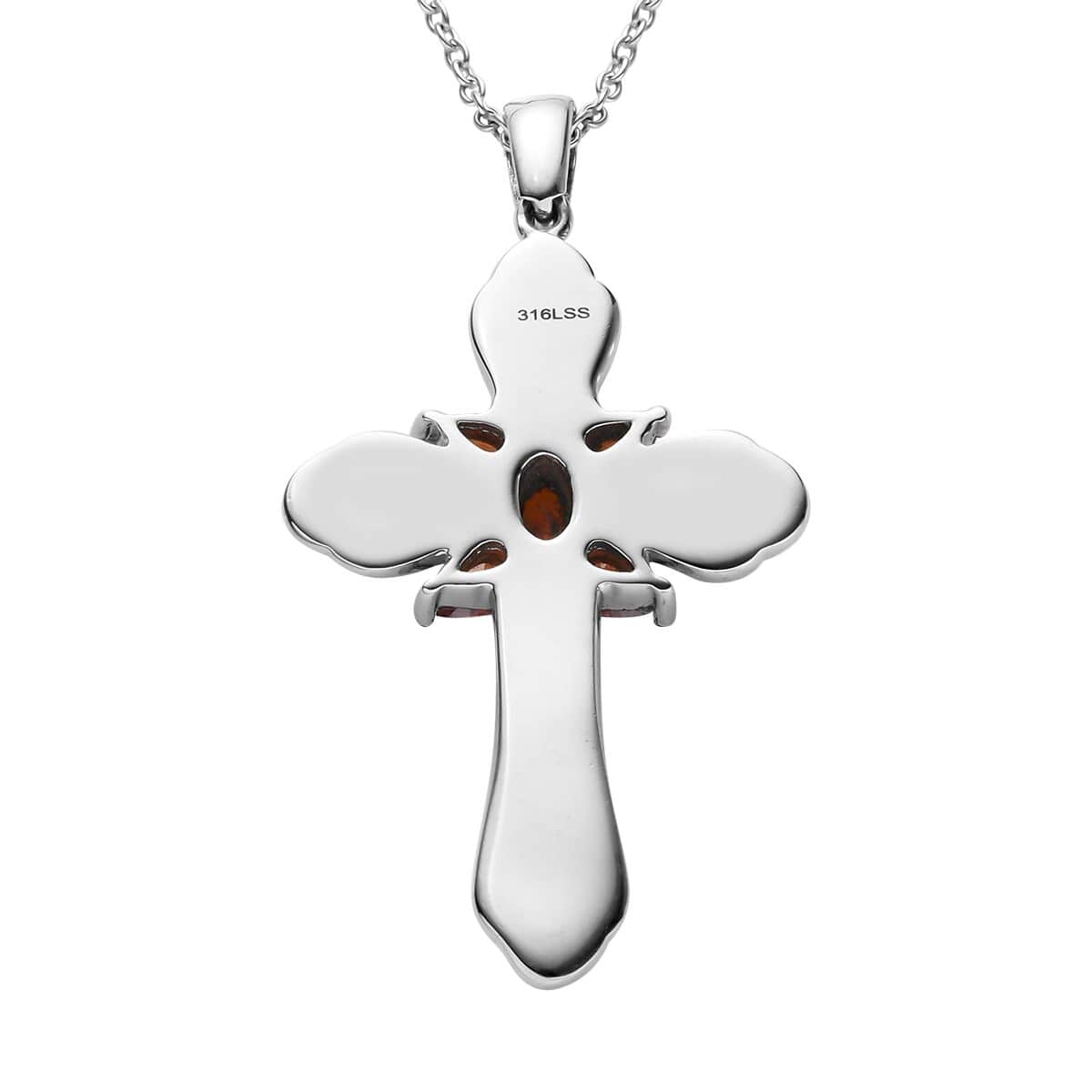 Simulated Red Diamond Cross Pendant Necklace 20 Inches in Stainless Steel 4.20 ctw image number 6
