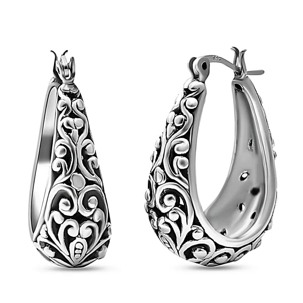 Sterling Silver Floral Filigree Round Hoop Earrings For Women 8.35 Grams