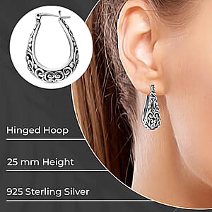 Sterling Silver Floral Filigree Round Hoop Earrings For Women 8.35 Grams