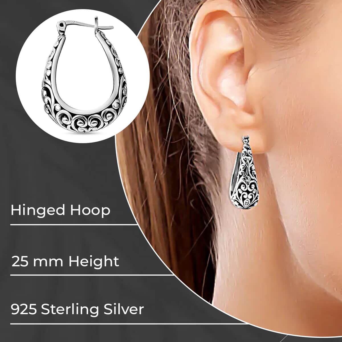 Sterling Silver Floral Filigree Round Hoop Earrings For Women 8.35 Grams image number 2