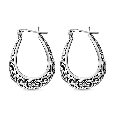 Sterling Silver Floral Filigree Round Hoop Earrings For Women 8.35 Grams
