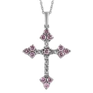 Simulated Pink and White Diamond 5.15 ctw Cross Pendant Necklace 20 Inches in Stainless Steel