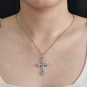 Simulated Pink and White Diamond 5.15 ctw Cross Pendant Necklace 20 Inches in Stainless Steel