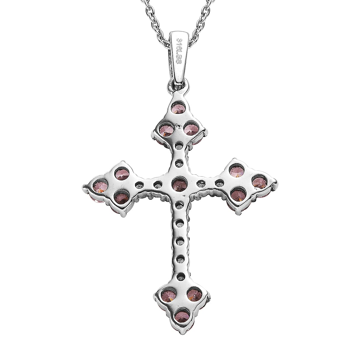 Simulated Pink and White Diamond 5.15 ctw Cross Pendant Necklace 20 Inches in Stainless Steel