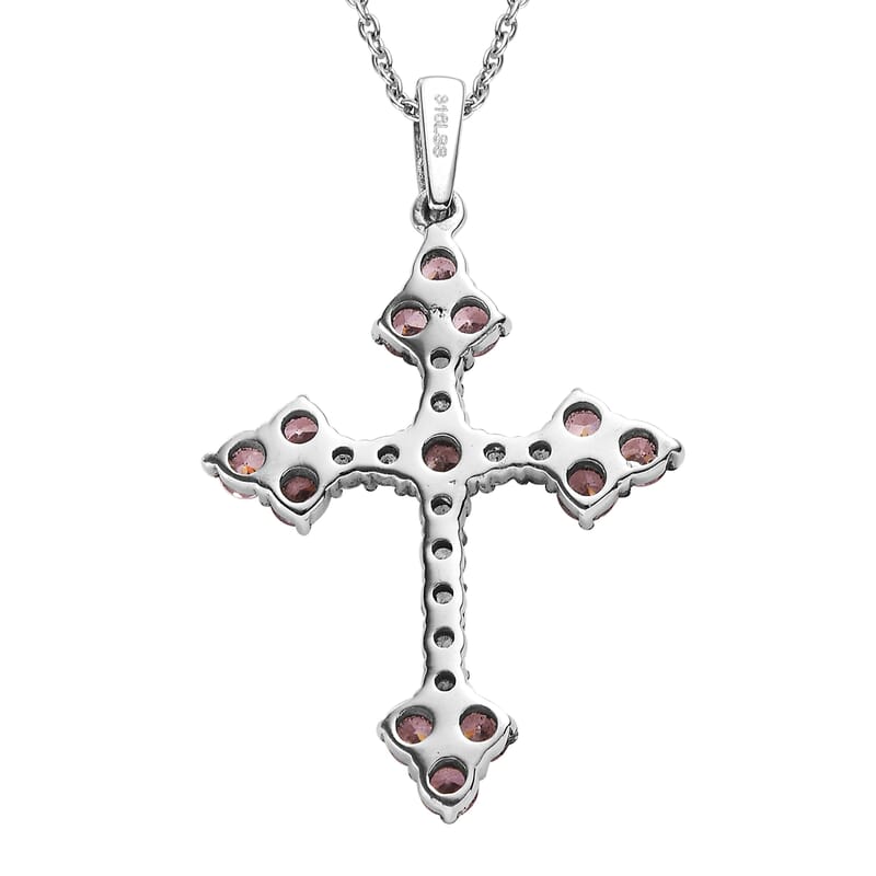 Simulated Pink and White Diamond 5.15 ctw Cross Pendant Necklace 20 Inches in Stainless Steel