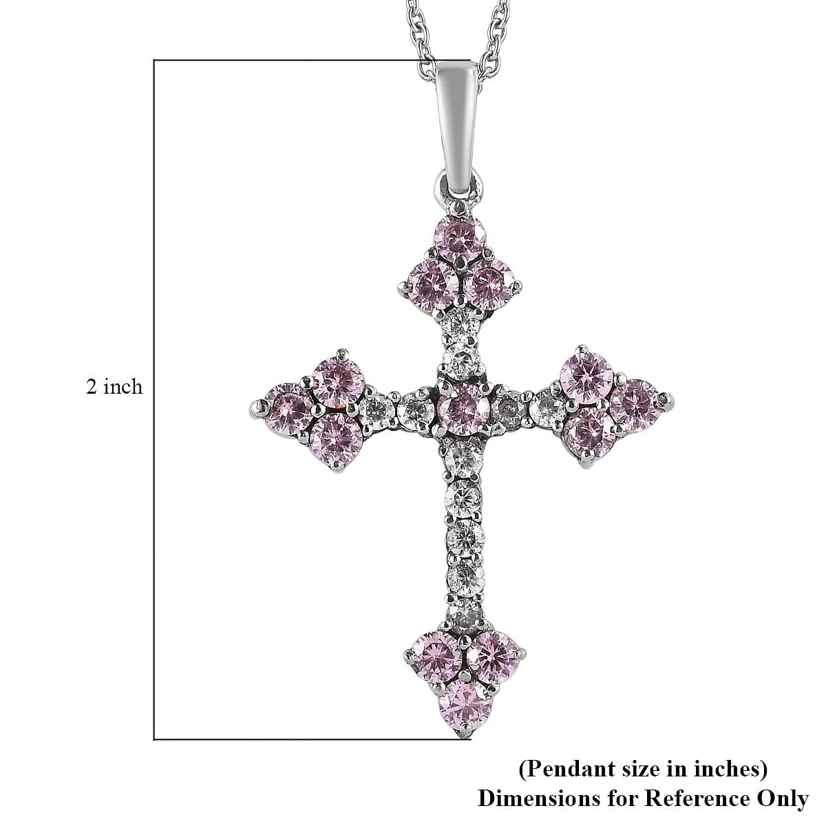 Simulated Pink and White Diamond 5.15 ctw Cross Pendant Necklace 20 Inches in Stainless Steel