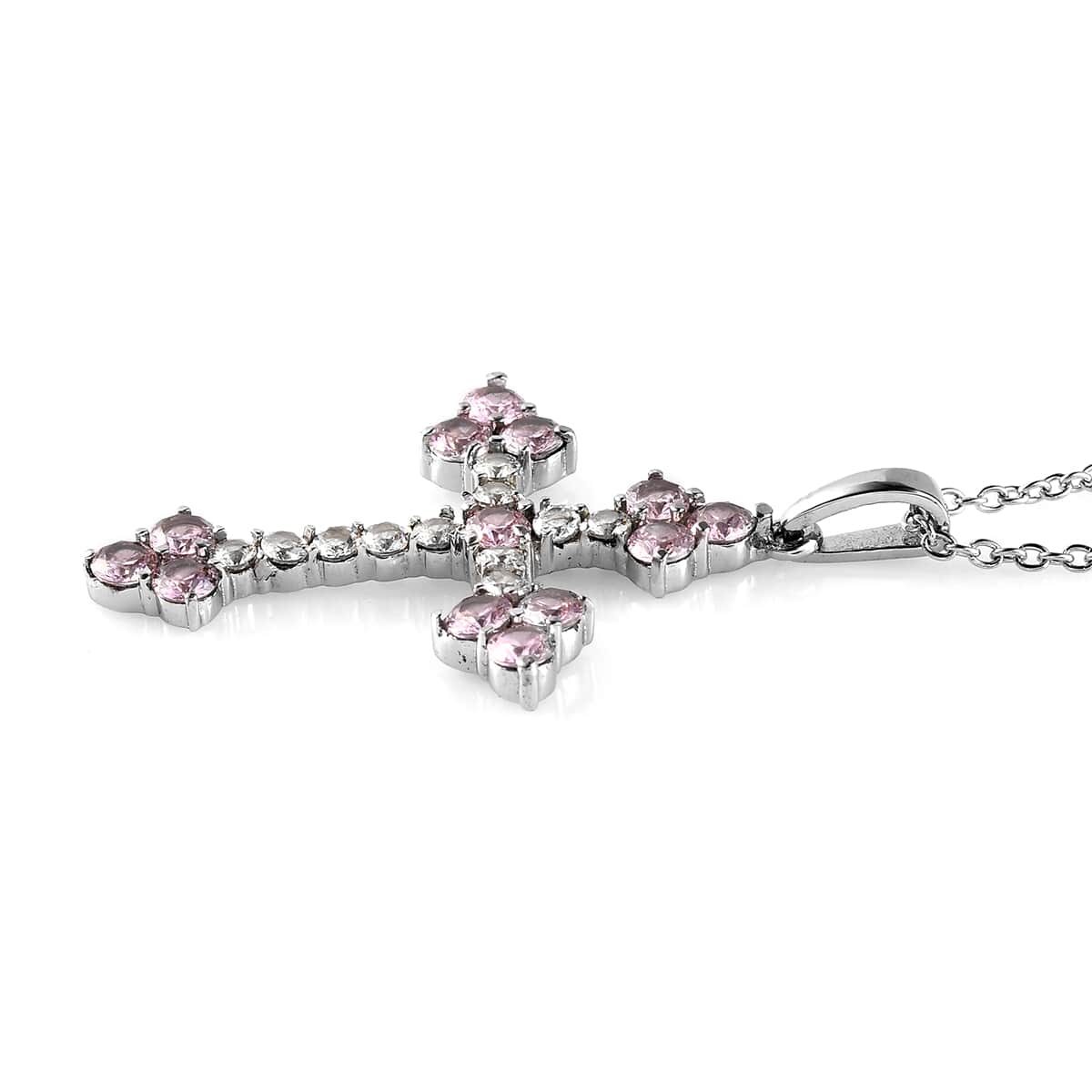 Simulated Pink and White Diamond Cross Pendant Necklace 20 Inches in Stainless Steel image number 5