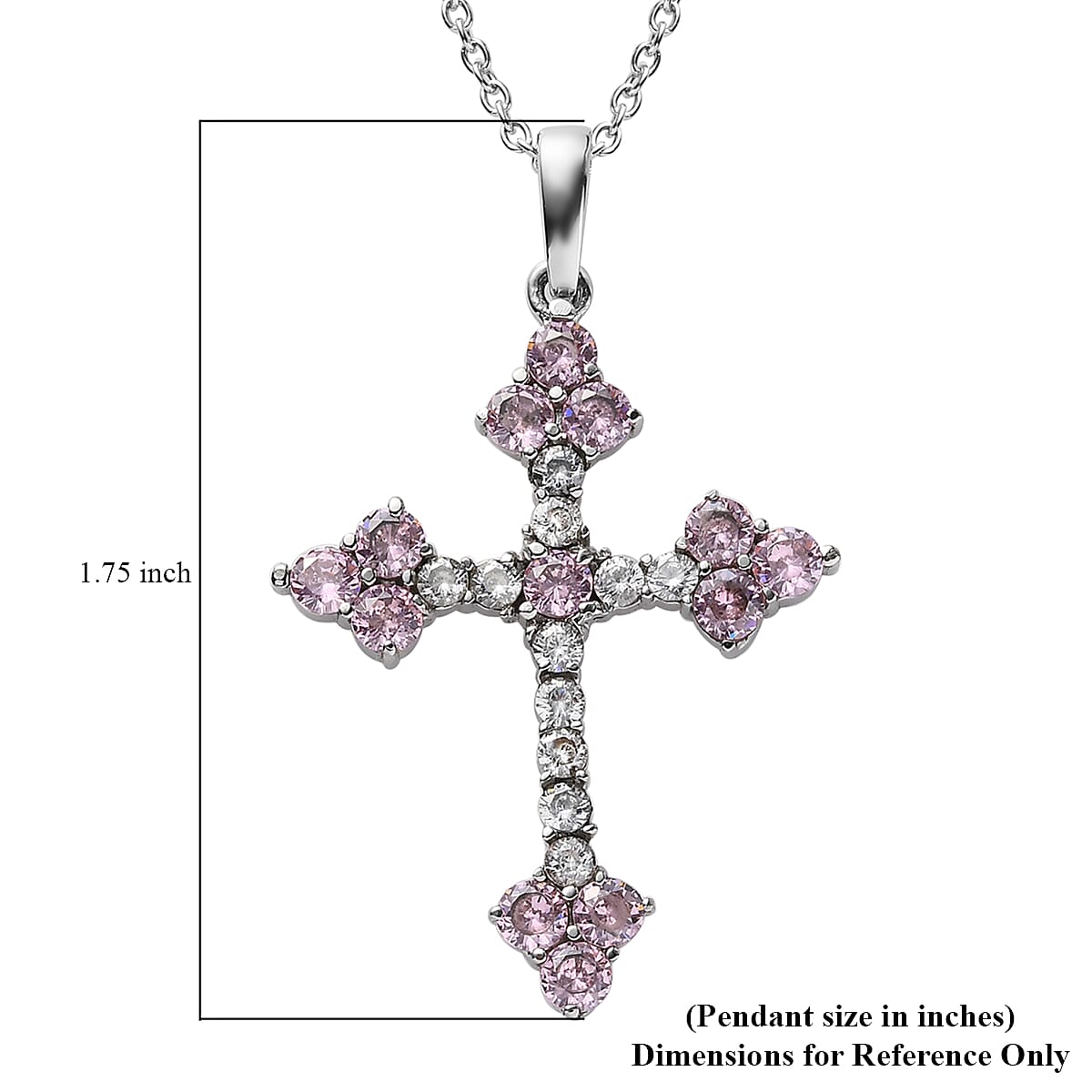 Simulated Pink and White Diamond 5.15 ctw Cross Pendant Necklace 20 Inches in Stainless Steel