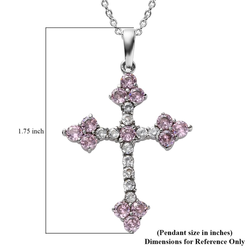 Simulated Pink and White Diamond 5.15 ctw Cross Pendant Necklace 20 Inches in Stainless Steel