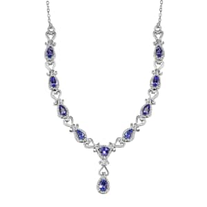 AAA Tanzanite 2.65 ctw Necklace in Platinum Over Sterling Silver, Princess Necklace, Drop Necklace 18-20 in