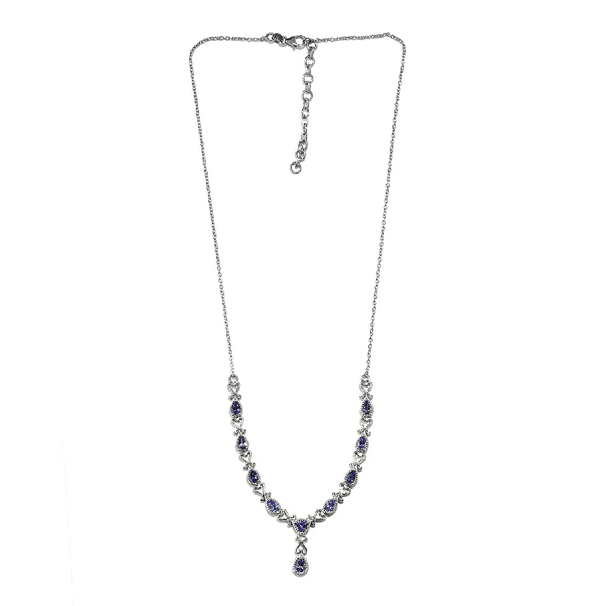 D'Joy AAA Tanzanite 2.65 ctw Necklace in Platinum Over Sterling Silver, Princess Necklace, Drop Necklace 18-20 in