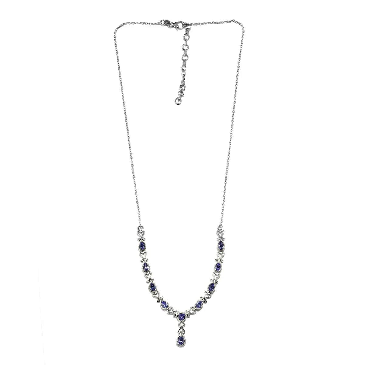 AAA Tanzanite Necklace in Platinum Over Sterling Silver, Princess Necklace, Drop Necklace 2.65 ctw (18-20 in) image number 4