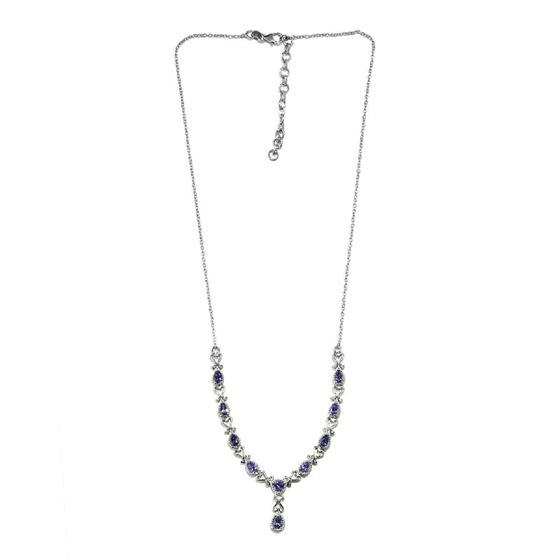 D'Joy AAA Tanzanite 2.65 ctw Necklace in Platinum Over Sterling Silver, Princess Necklace, Drop Necklace 18-20 in