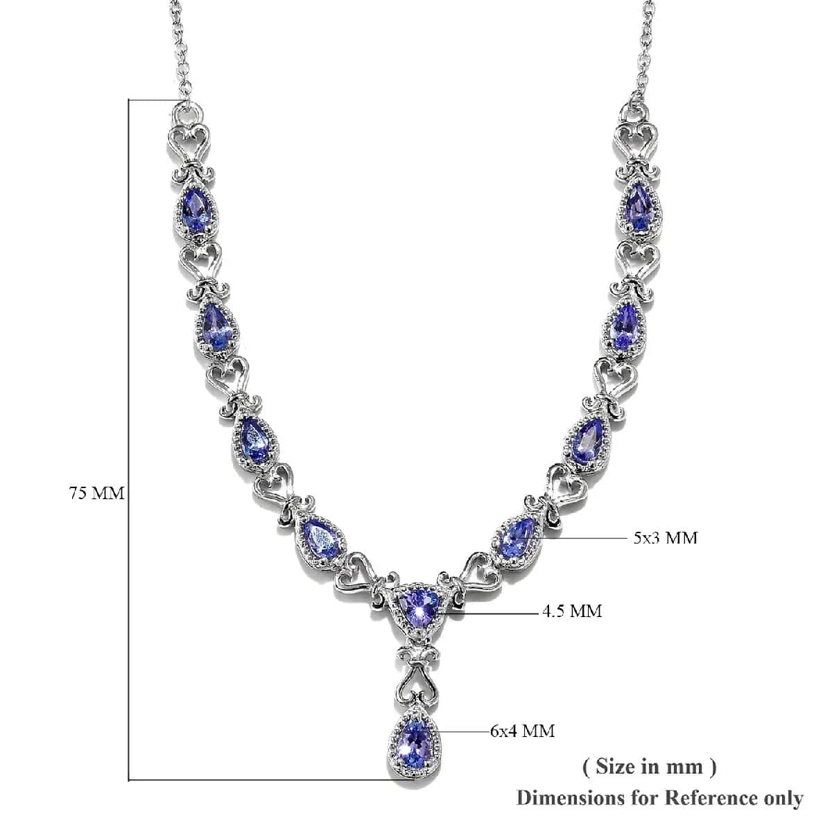 AAA Tanzanite Necklace in Platinum Over Sterling Silver, Princess Necklace, Drop Necklace 2.65 ctw (18-20 in) image number 6