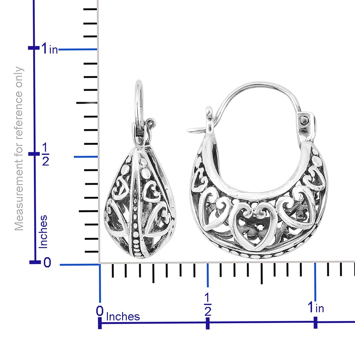Bali Legacy Sterling Silver Heart Filigree Hoop Earrings (6.02 g)