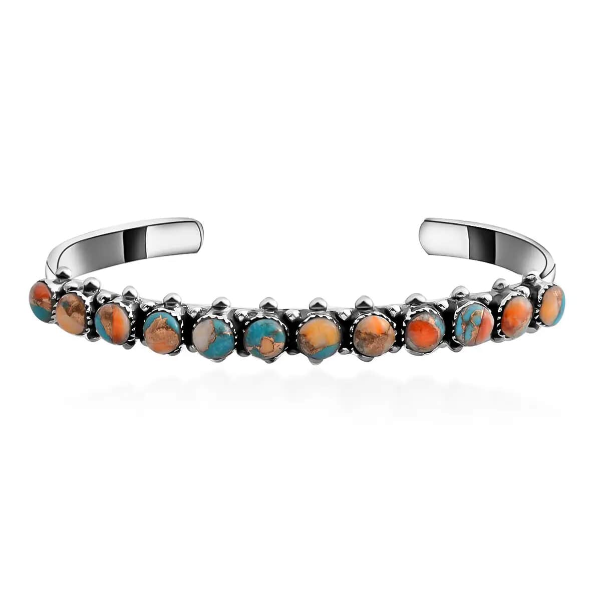 Santa Fe Style Spiny Turquoise Bracelet in Sterling Silver, Cuff Bracelet 1.25 ctw image number 0
