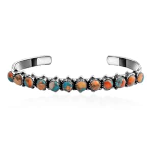 Santa Fe Style Spiny Turquoise Bracelet in Sterling Silver, Cuff Bracelet 1.25 ctw