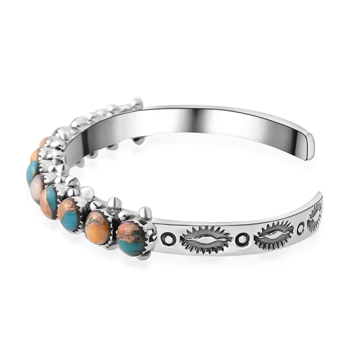 Santa Fe Style Spiny Turquoise Bracelet in Sterling Silver, Cuff Bracelet 1.25 ctw image number 3