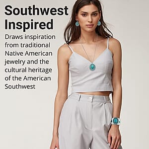 Constituted Blue Howlite 139.00 ctw Floral Cuff Bracelet (7.50-8.50 In), Earrings and Pendant Necklace 26-30 Inches in Silvertone