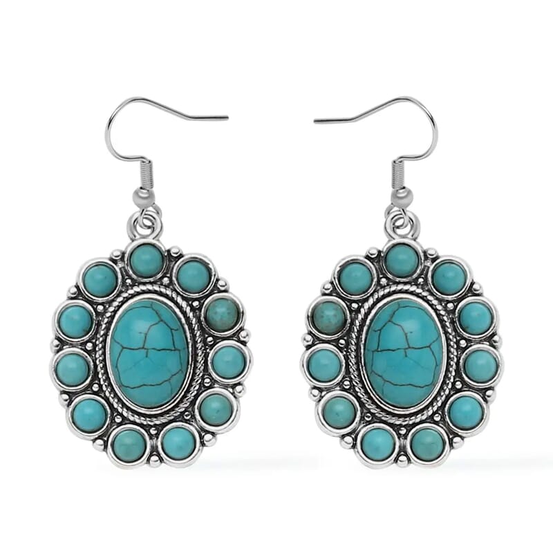 Constituted Blue Howlite 139.00 ctw Floral Cuff Bracelet (7.50-8.50 In), Earrings and Pendant Necklace 26-30 Inches in Silvertone