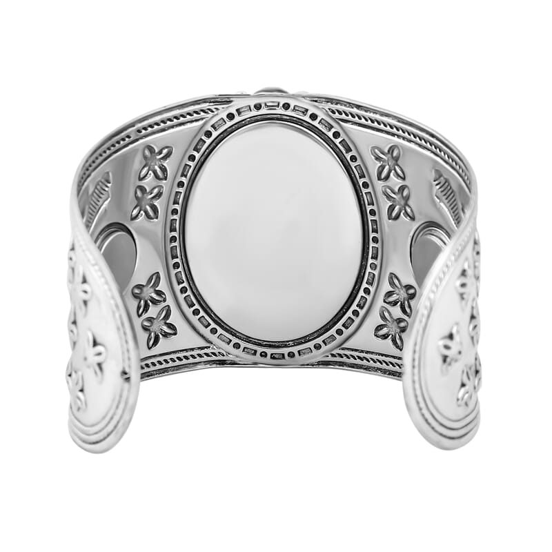 Constituted Pink Howlite 139.00 ctw Floral Cuff Bracelet (7.50-8.50 In), Earrings and Pendant Necklace 26-30 Inches in Silvertone