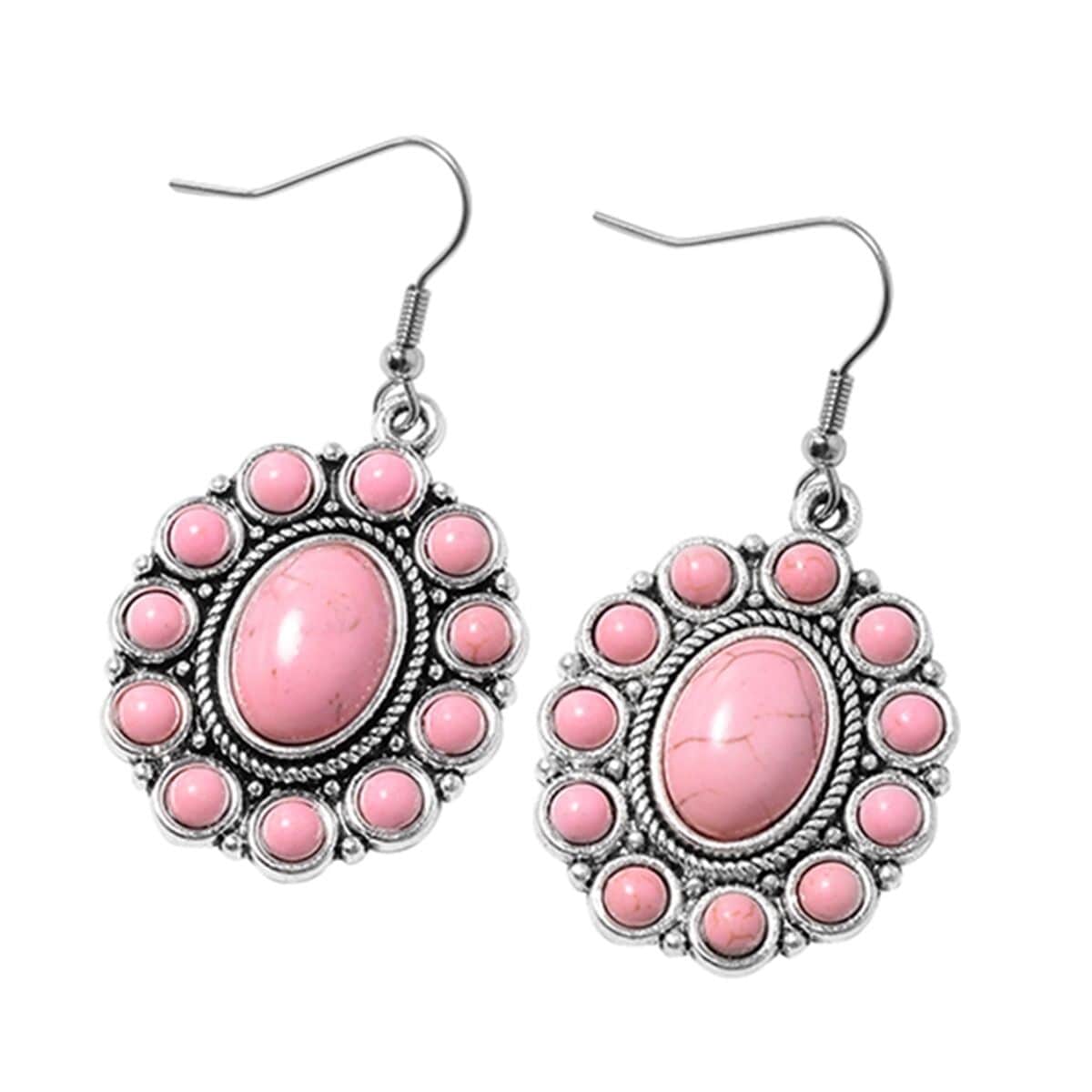 Pink Howlite Floral Cuff Bracelet Dangle Earrings Flower Pendant Necklace in Silvertone Stainless Steel, Flower Jewelry For Women (7.50-8.50 In) (26-30 Inches) 71.00 ctw image number 6