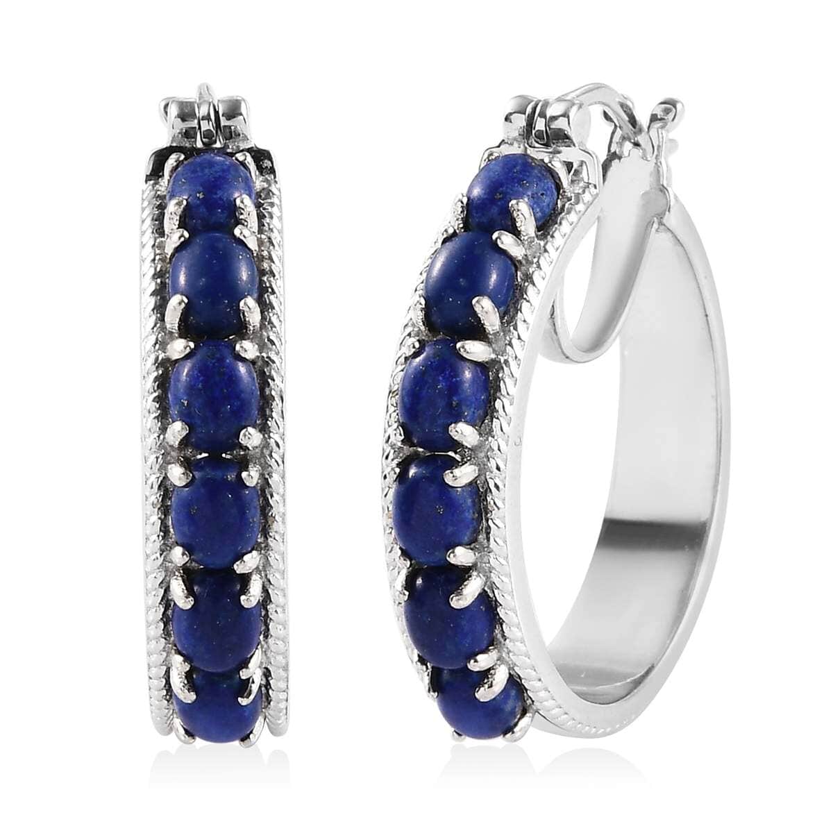 Karis Lapis Lazuli Earrings in Platinum Bond, Durable Hoops, Blue Hoops 6.00 ctw image number 0