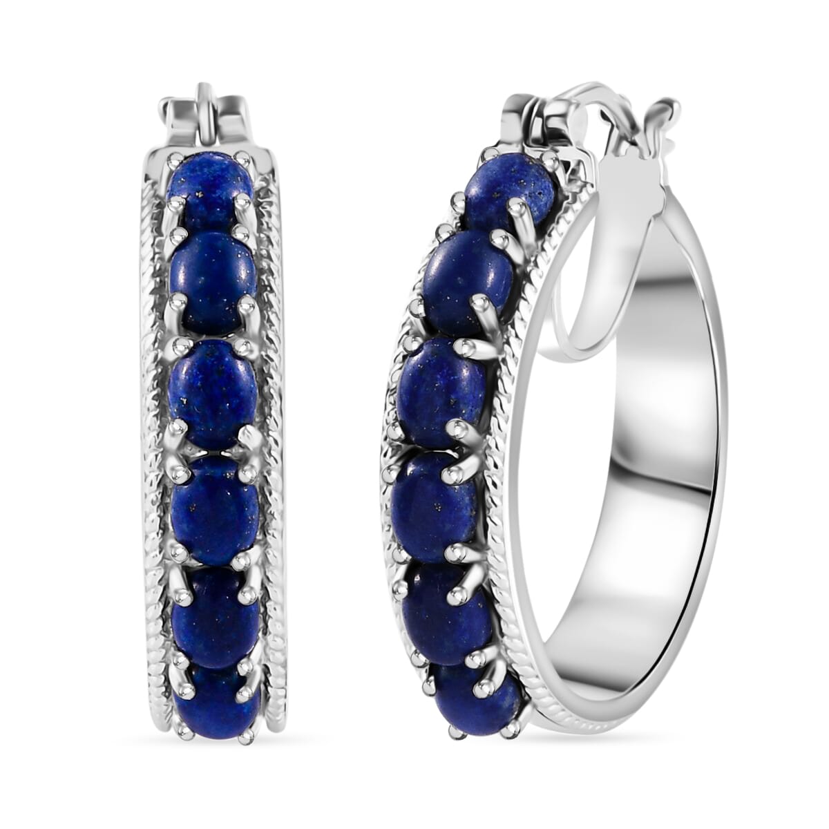 Karis Lapis Lazuli Earrings in Platinum Bond, Durable Hoops, Blue Hoops 6.00 ctw image number 0