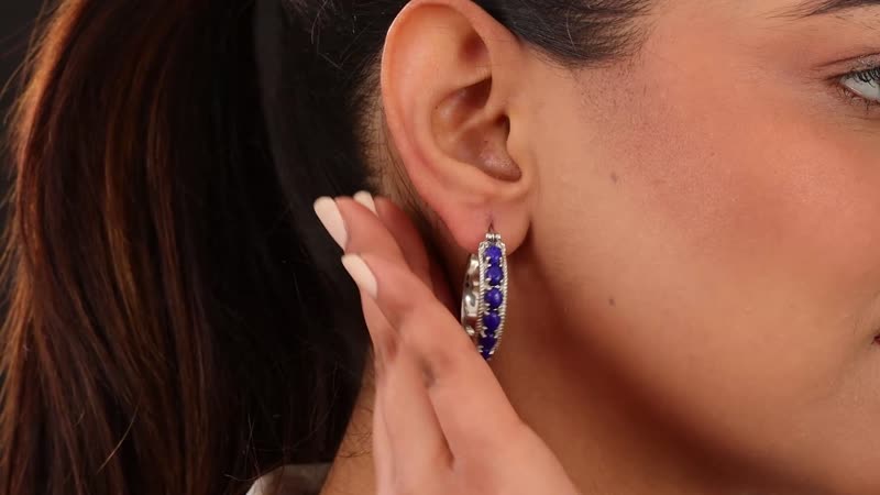 KARIS 5.80 ctw Lapis Lazuli Hoop Earrings in Platinum Bond