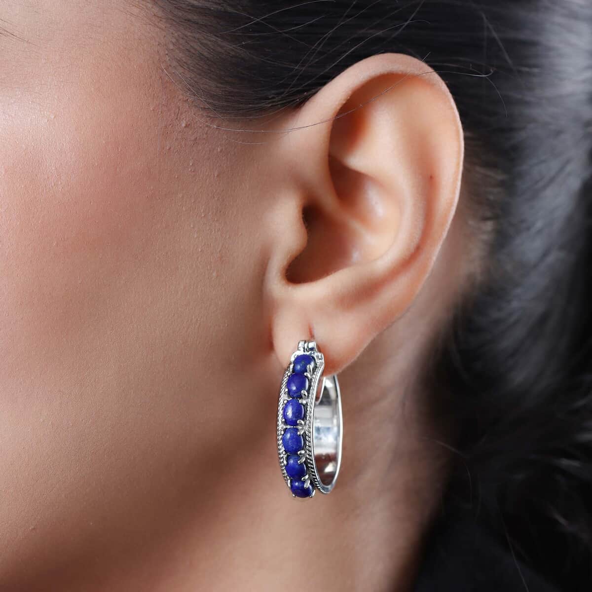 Karis Lapis Lazuli Earrings in Platinum Bond, Durable Hoops, Blue Hoops 6.00 ctw image number 3