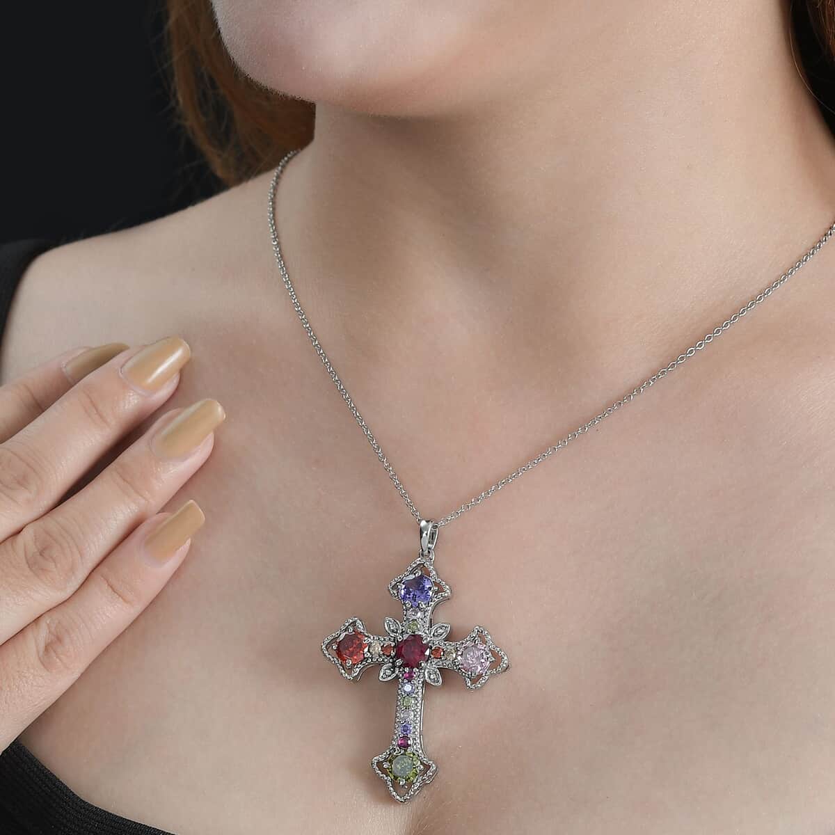 Simulated Multi Color Diamond Cross Pendant Necklace 20 Inches in Stainless Steel image number 4