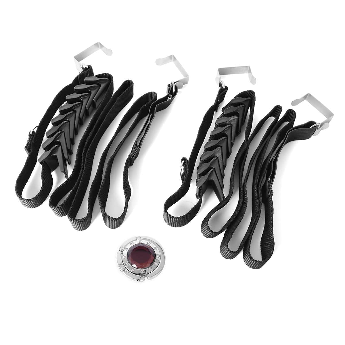 Set of 3 Black Nylon and Silvertone Door Belt Hanger and Purple Bag Hanger image number 0