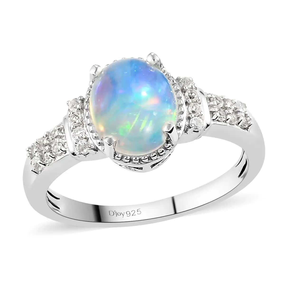 Premium Ethiopian Welo Opal and White Topaz Ring in Platinum Over Sterling Silver 2.00 ctw image number 0